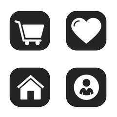 Set of four black and white icons for web or mobile apps
