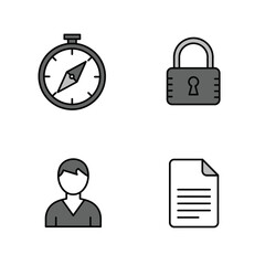 Set of Four Isolated Vector Icons Representing Navigation Security User and Document