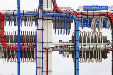 View from the back of the electrical panel. Connection of electronic modules using copper...