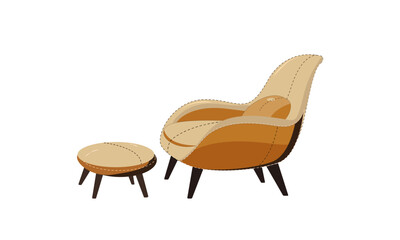 armchair ottoman with stitched seams, cozy flat vector