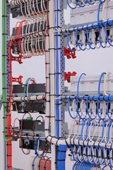 View from the back of the electrical panel. Connection of electronic modules using copper...