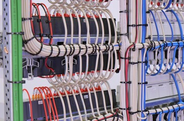 View from the back of the electrical panel. Connection of electronic modules using copper...