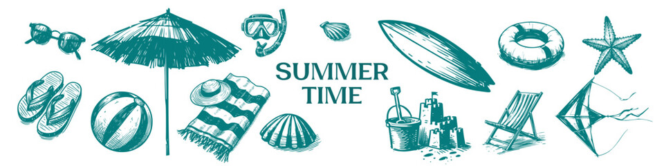 Summer Time Collection Engraved Hand Drawn Natural Illustration Vector Isolated by AZ for Books, Arts, Design and Decoration Graphic Asset
