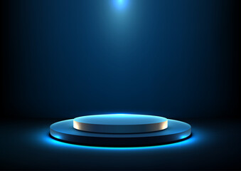 blue 3d technology abstract background with glowing spotlight podium for product display mockup showroom showcase template digital stage modern platform presentation concept