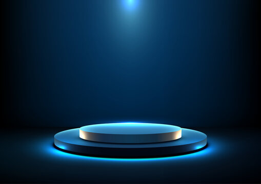blue 3d technology abstract background with glowing spotlight podium for product display mockup showroom showcase template digital stage modern platform presentation concept