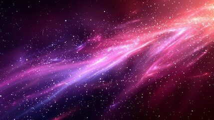 Pink, orange, and purple galactic streamers. Stars scattered throughout. Soft glowing lights and cosmic background