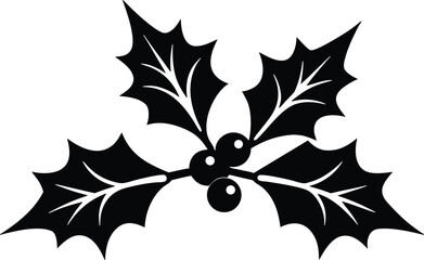 winter holly branch vector icon.