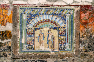 The ruins of the ancient city of Herculaneum, located at the foot of Mount Vesuvius.