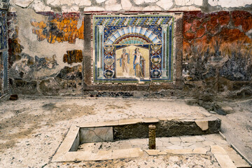 The ruins of the ancient city of Herculaneum, located at the foot of Mount Vesuvius.