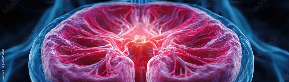 Poster bladder condition and urinary flow concept. abstract depiction of a brain with vibrant electrical ac