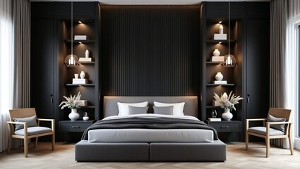 Loft and modern bedroom / 3D render image
