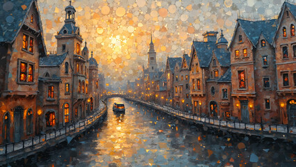 Fototapeta premium Mosaic of geometrical shapes in cityscape. Ultra-realistic city skyline art. Colorful geometric patterns in urban design. Stunning visual representation of city life.