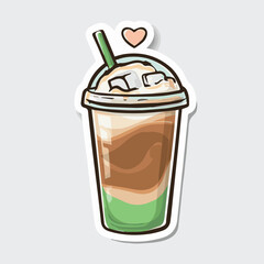 Vector illustration of ice coffee with ice in clear plastic cup
