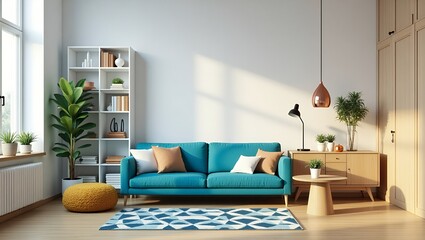 Interior of modern living room panorama 3d rendering