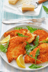 crispy parmesan crusted chicken cutlets, top view