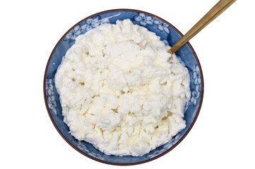 Cottage cheese in a bowl, ingredient, white cheese