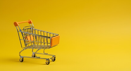 Bright Yellow Background with Shopping Cart for Creative Projects