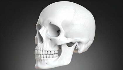 3D model of a human skull.  Side view