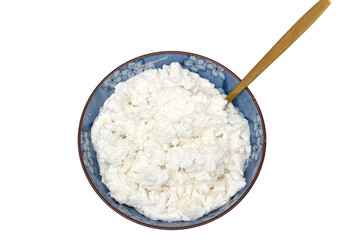 Half-fat cottage cheese crumbled in a bowl for spreading on sandwiches