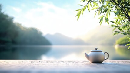 Oriental Traditional tea ceremony taking place in a serene oriental garden, emphasizing grace and culture.