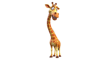 Fototapeta premium A cheerful, animated giraffe stands tall, smiling broadly, with a long neck and spots.