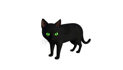 Obraz premium 3D rendered black cat with bright green eyes