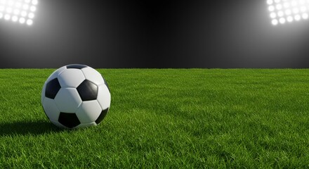 Fototapeta premium Soccer Ball on Grass Field Under Bright Stadium Lights at Night