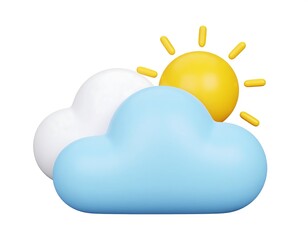 3D weather icon of sun and clouds
