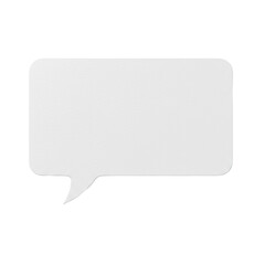 a transparent, slightly rectangular speech bubble with rounded corners and a pointed tail, featuring subtle paper texture, isolated against a plain white background with shadowless top-down