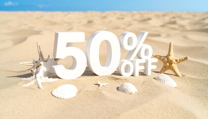 50% off sale on a sandy beach