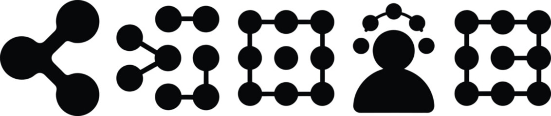 a photo of various abstract shapes, including circles, spheres, and human silhouettes, arranged in a grid pattern
