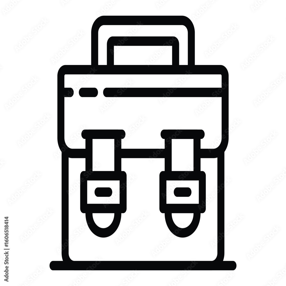 Poster a black and white line drawing of a satchel or briefcase with a handle on top and two buckles