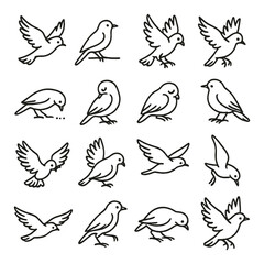 Collection of simple bird line drawings with various poses and styles