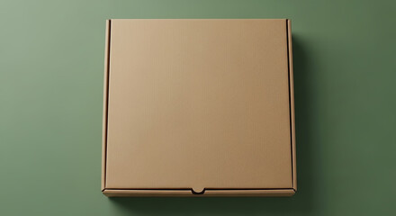 Cardboard Pizza Box on Green Surface Top-Down View for Food Packaging