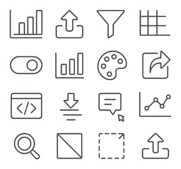 Set of minimalist interface icons for data and communication