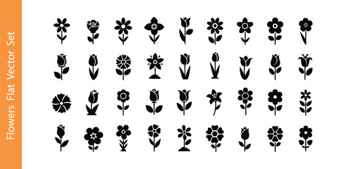 Collection of Black and White Flower Silhouettes for Design Elements and Decoration