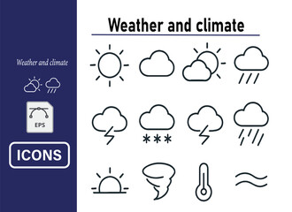 Weather and climate icon pack, minimalist line style