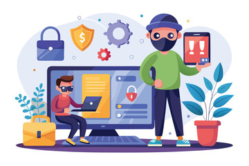 Obraz premium Cyber crime and hacker attack concept demonstrating hackers stealing sensitive data using technology in a digital environment