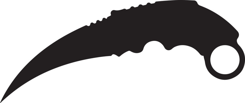Tactical black karambit knife silhouette, perfect for self-defense, martial arts, and weaponry themes, representing precision, combat, and cutting-edge design for various design projects