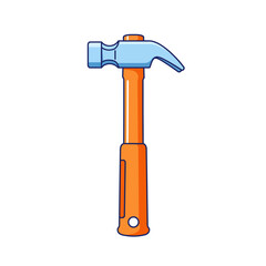 Cartoon Hammer Illustration: Orange Handle and Blue Head, Isolated on White