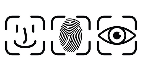Set of biometric icons face, fingerprint, eye