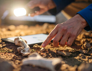 Close-Up of Bone Splinter Protruding from Soil Under Hand Lamp Light