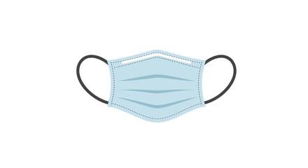 A simple, isolated illustration of a light blue surgical face mask, with black ear loops.