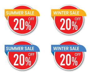 20% off vector labels, summer winter sale vector icons, winter discount badge design pack