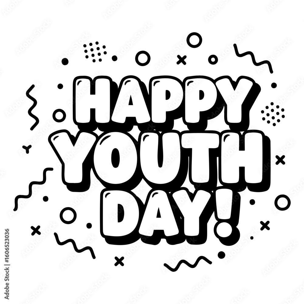 Poster happy youth day graphic design with no people/objects. bold text with playful shapes and patterns fo