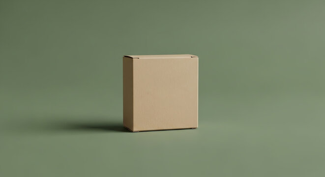 Blank brown cardboard box mockup on a green background for product packaging