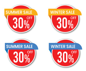30% off vector labels, summer, winter sale vector icons, winter discount badge design pack