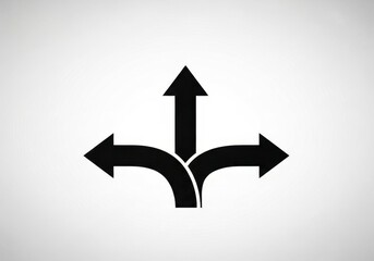 A black graphic showing three arrows diverging from a single point, representing choices