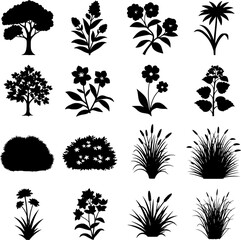 Set of Black Plant and Tree Icons