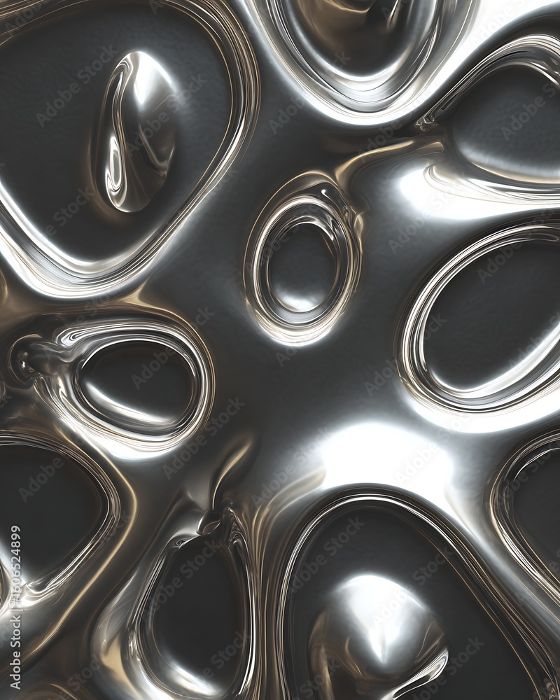 Poster abstract metallic silver texture with smooth and shiny circular patterns